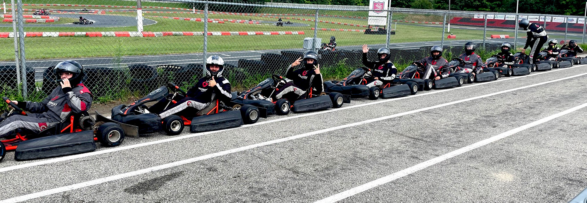Line of go-karts ready to race.
