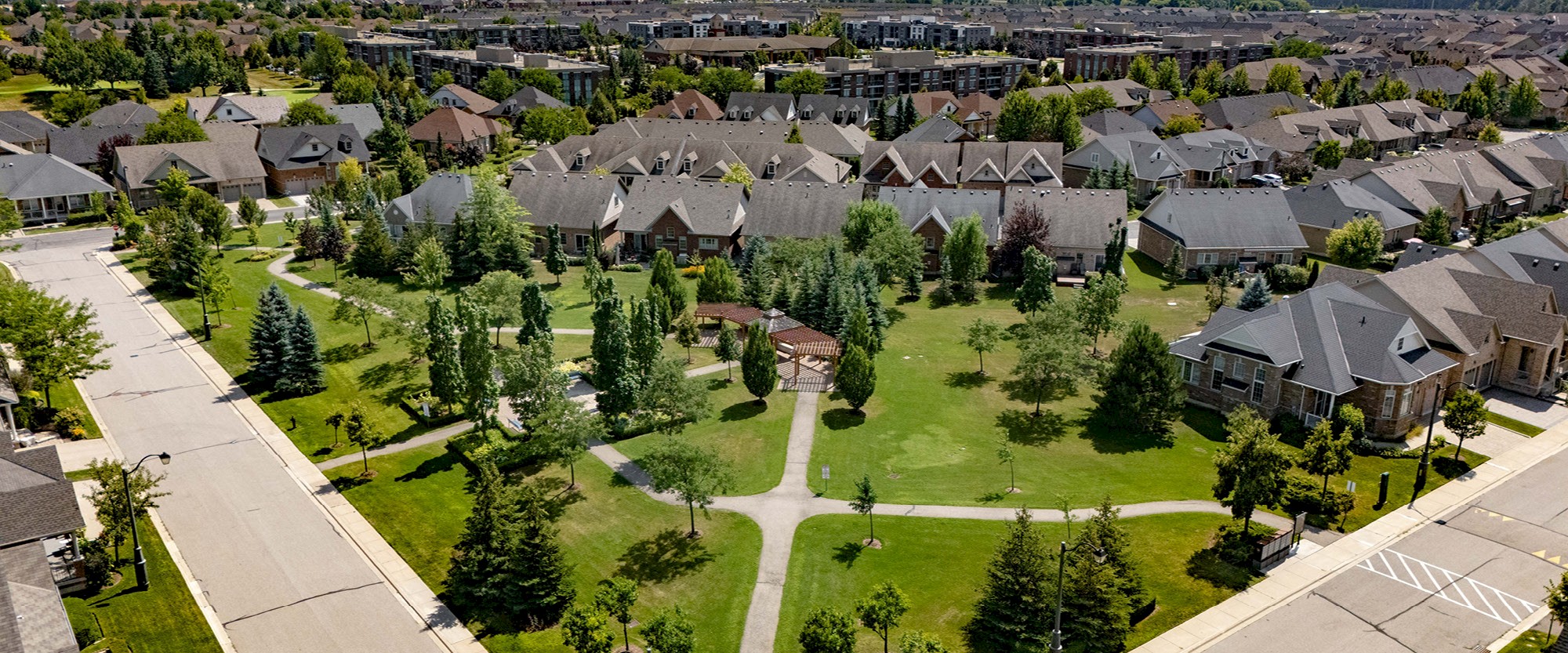 Overview view of a homes and walkways.