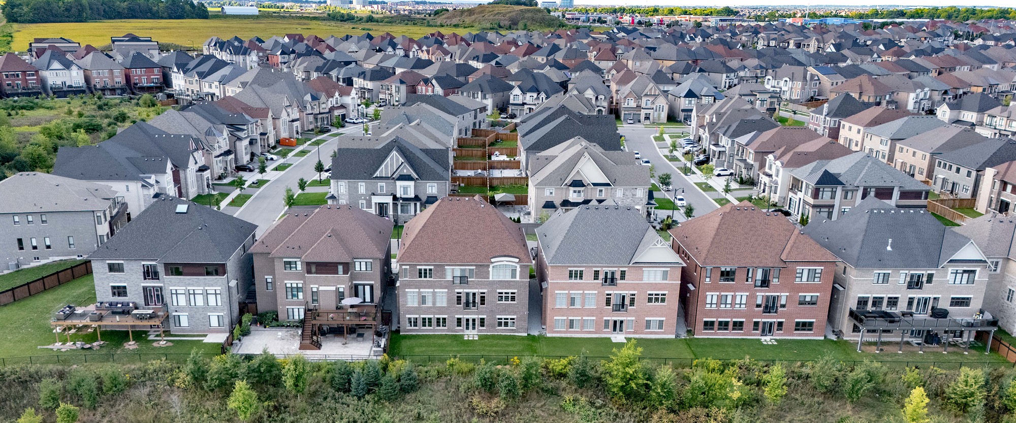 Overhead view of a row of homes.