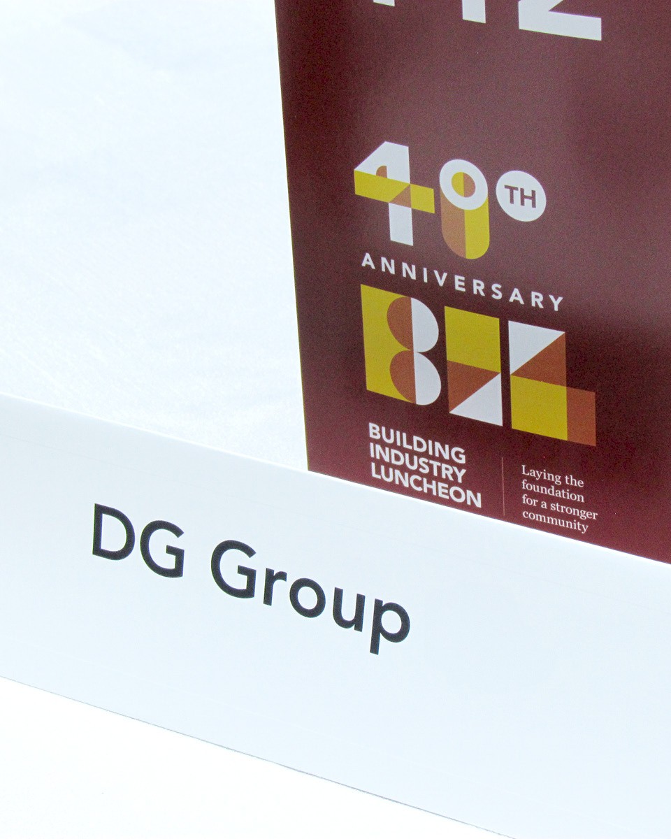 DG Group table sign at Building Industry Luncheon.
